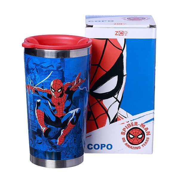 Copo Homem-Aranha Spider-Man Semi-térmico 400ml Com Tampa Para Viagem Oficial Marvel