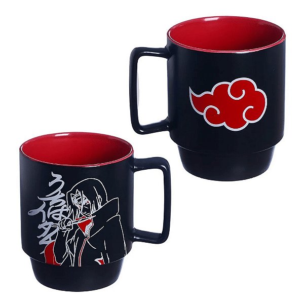 Caneca Itachi Uchiha Nuvem Akatsuki Empilhável Porcelana 400ML Oficial Naruto VIZ