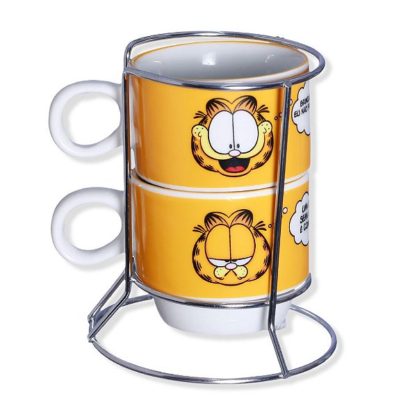 Gato Garfield Torre Com 2 Canecas Porcelana + Suporte Metal Oficial Nickelodeon
