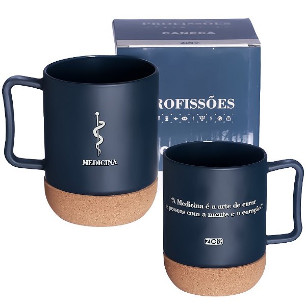 Caneca Profissão Medicina Médico Vidro 350ml Com Base De Cortiça Porta-Copo