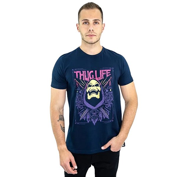 Camiseta Esqueleto Azul Escuro C/ Necessarie Unissex Adulto 100% Algodão