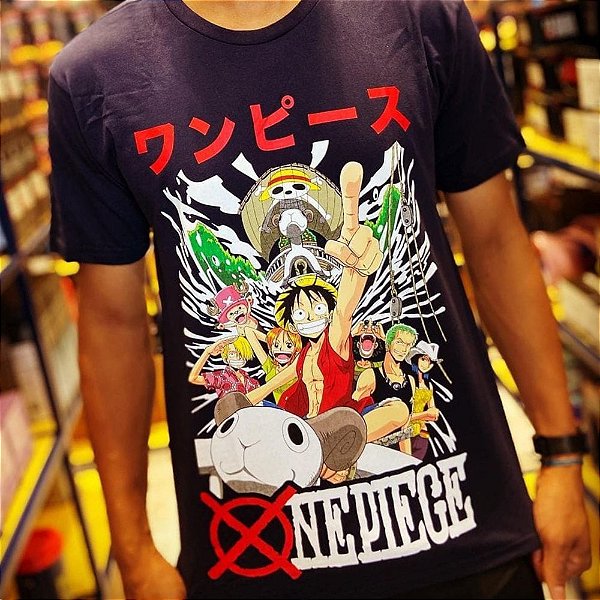 Camiseta One Piece Grupo Azul Marinho Unissex Adulto 100% Algodão Oficial Toei