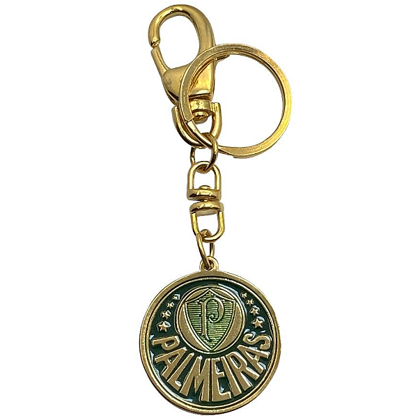Chaveiro Palmeiras Metal Brasão Dourada Mosquetão Oficial
