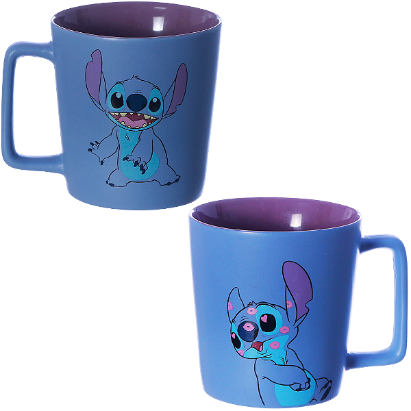 Caneca Fofa Stitch Feliz Cerâmica Azul 400ml Oficial Disney