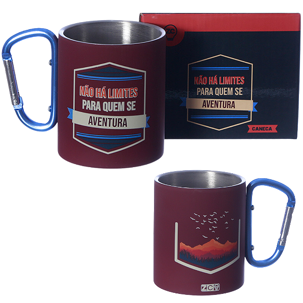 Caneca Frase Motivacional Aço Inox Vermelho Mosquetão 300ml