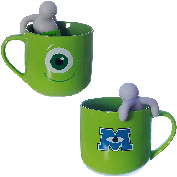 Mike Wazowski Caneca Com Boneco Infusor de Chá Cerâmica 350ml Oficial Monstros S.A
