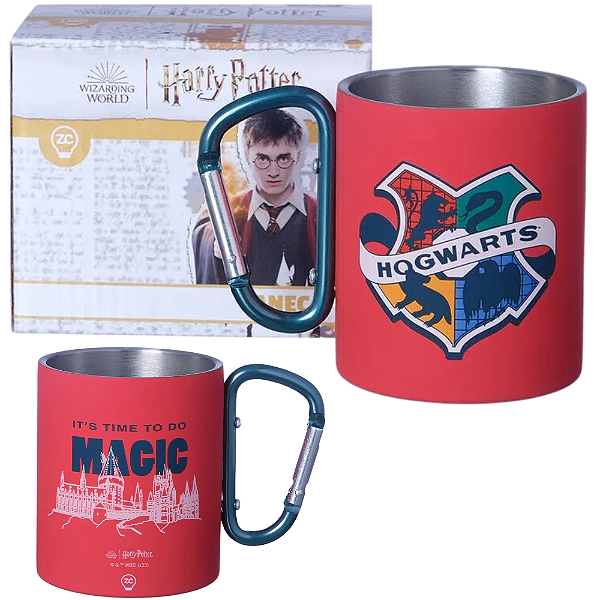 Caneca Hogwarts Aço Inox Com Mosquetão Oficial Harry Potter