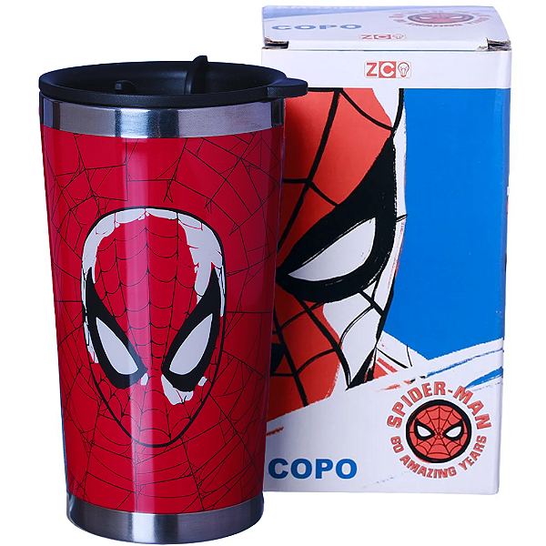Copo Homem Aranha Spider-Man Térmico Quente Gelado 350ml Com Tampa Oficial Marvel