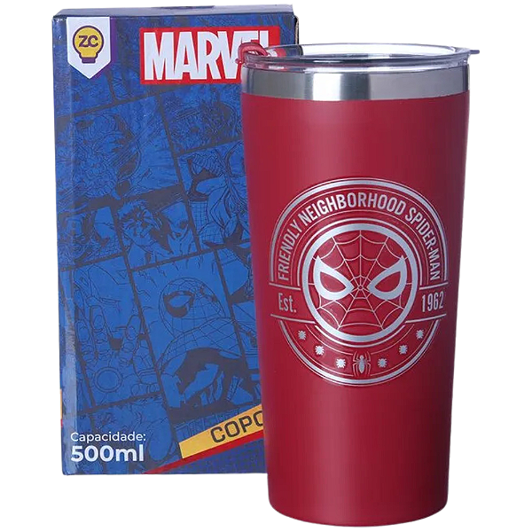 Copo Térmico Homem Aranha Spider-Man Gelado Quente 500ml Com Tampa Abridor Garrafas Oficial Marvel