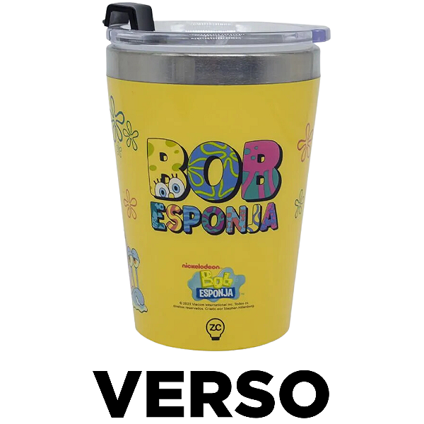 Copo Bob Esponja Térmico Quente Gelado 300ml Com Tampa Oficial Nickelodeon Adrenaland A