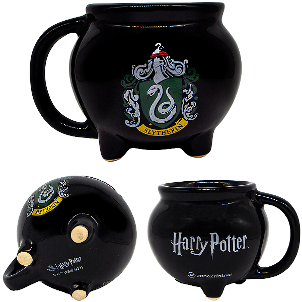 Caneca 3D Caldeirão Sonserina Slytherin Porcelana 500ml Oficial Harry Potter