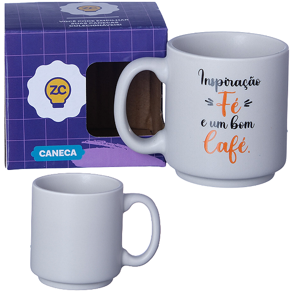 Mini Caneca Inspiração Fé E Um Bom Café Cinza Café Expresso Empilhável Cerâmica 100ML