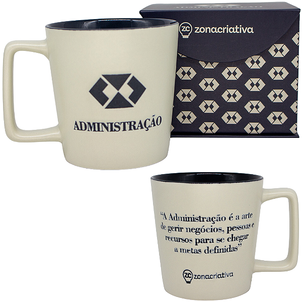 Caneca Profissão Administrador Administração Estampa Em Baixo Relevo Azul Cerâmica Branca 400ML