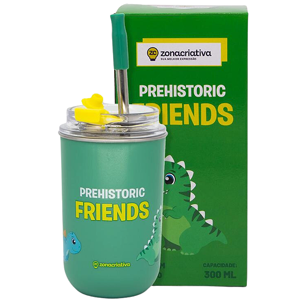 Copo Meu Amigo Dinossauro Térmico Quente Gelado 300ml Com Tampa E Canudo