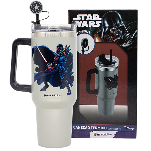 Copo Darth Vader Térmico Com Alça Quente Gelado Gigante 1.15L Com Tampa E Canudo Oficial Star Wars