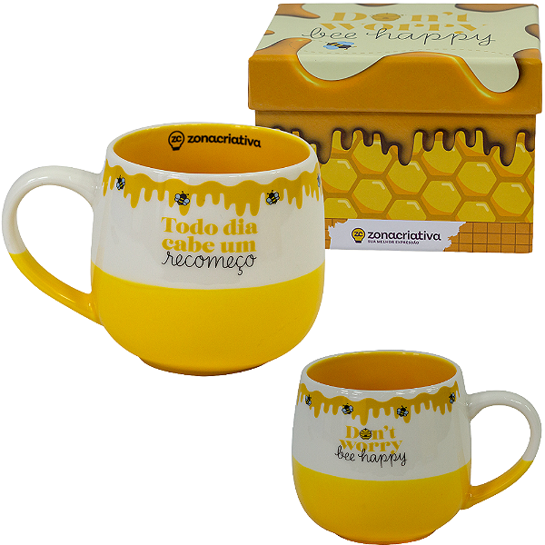 Caneca Mel Abelha Abelhinha Cerâmica 400ML + Caixa Presente