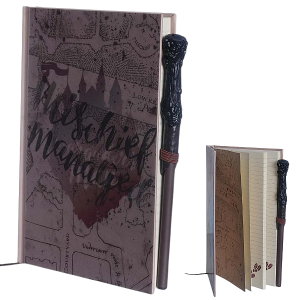 Caderno + Caneta Varinha Mapa Do Maroto Capa Dura 3D Com Pauta 96 folhas Oficial Harry Potter