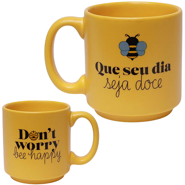 Mini Caneca Abelha Mel Que Seu Dia Seja Doce Café Expresso Empilhável Cerâmica 100ML