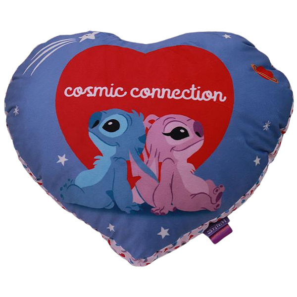 Almofada 3D Stitch And Angel Coração Aveludada Oficial Disney