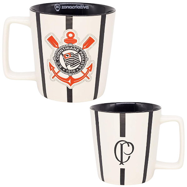 Caneca Corinthians Cerâmica Preta E Branca 400ML Oficial