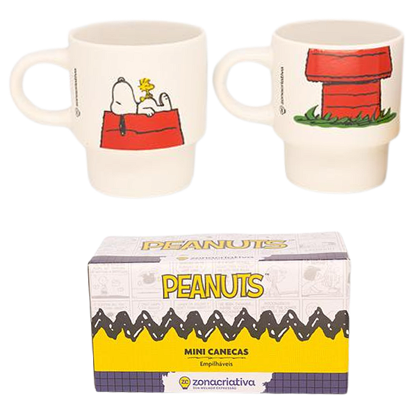 Conjunto de Canecas Snoopy & Woodstock Empilháveis 150ml em Cerâmica Oficial Peanuts