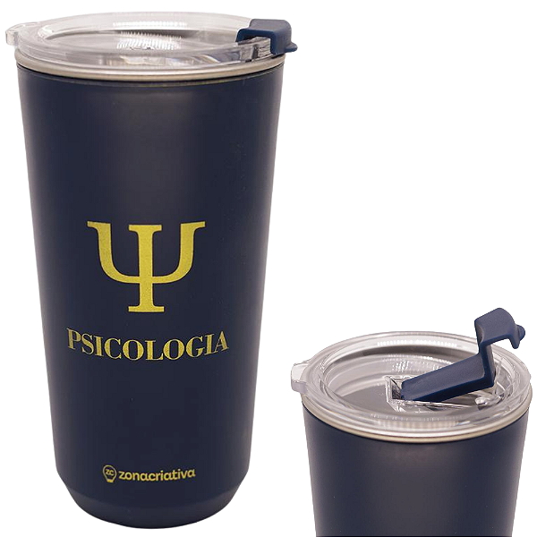 Copo Psicologia Profissão Psicólogo Psicóloga Térmico Quente Gelado 500ml Azul Com Tampa