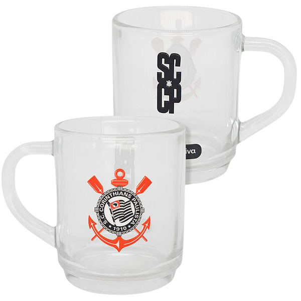Caneca Corinthians Vidro Transparente 220 ml Oficial Timão