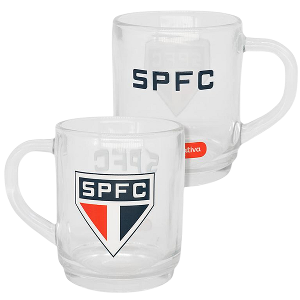 Caneca São Paulo Vidro Transparente 220 ml Oficial Tricolor Paulista