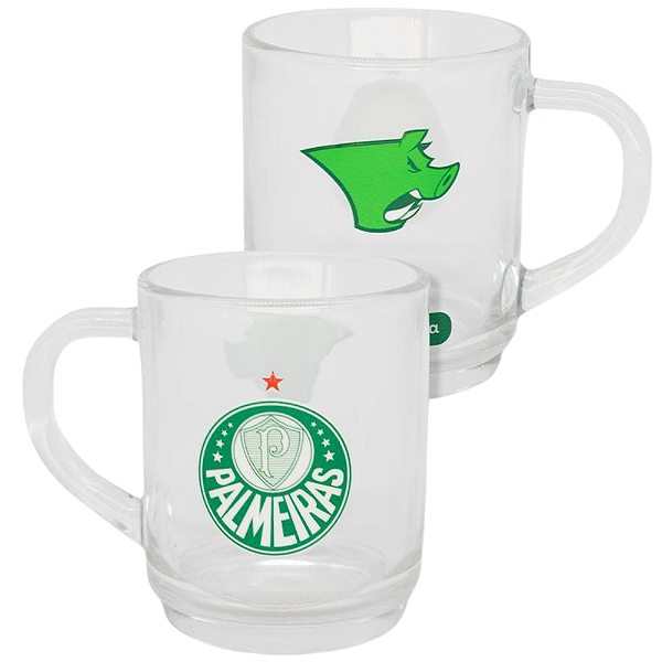 Caneca Palmeiras Vidro Transparente 220 ml Oficial Porco Verdão