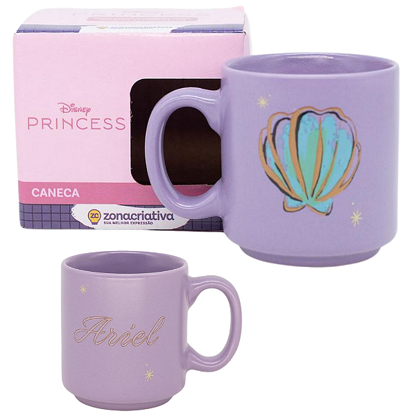 Mini Caneca Princesa Ariel Café Expresso Empilhável Cerâmica 100ML Oficial Disney