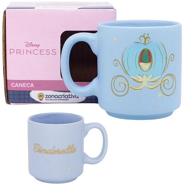 Mini Caneca Princesa Cinderela Café Expresso Empilhável Cerâmica 100ML Oficial Disney