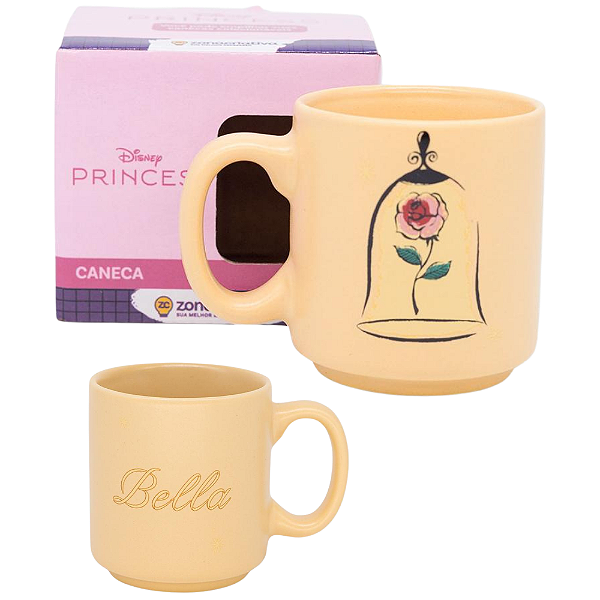 Mini Caneca Princesa Bela Café Expresso Empilhável Cerâmica 100ML Oficial Disney