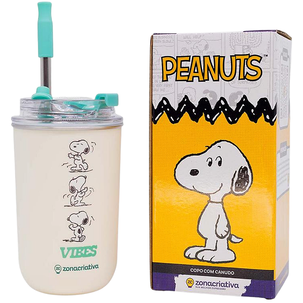 Copo Snoopy Térmico Quente Gelado 300ml Com Tampa E Canudo Oficial Peanuts