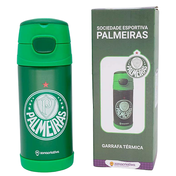 Garrafa Palmeiras Térmica Quente Gelada Infantil Com Canudo De Silicone 350ML Oficial Verdão