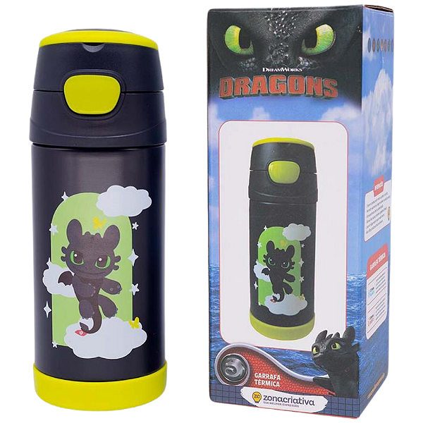Garrafa Banguela Furia Da Noite Térmica Quente Gelada Infantil Com Canudo De Silicone 350ML Oficial Como Treinar Seu Dragão