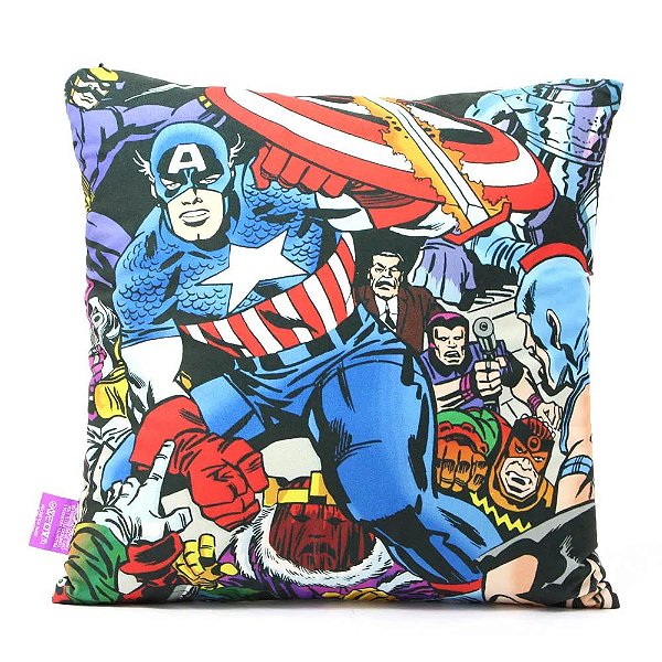 Almofada Capitão América Pagina HQ Aveludada 40x40CM