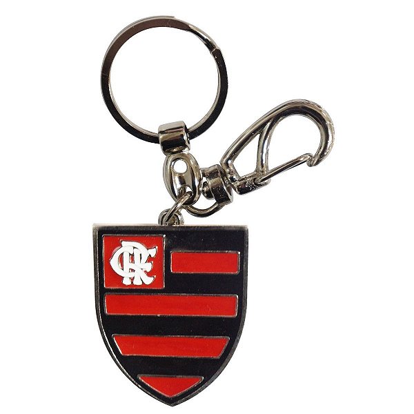 Chaveiro Flamengo Metal Brasão Prateado Mosquetão Oficial