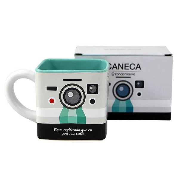 Caneca Cubo 3D Câmera Gosto de Café Cerâmica Especial 300ml