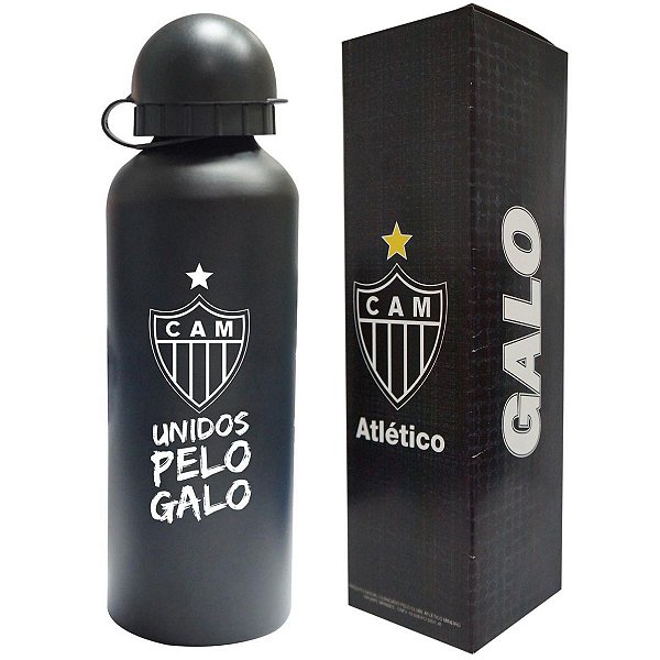 Garrafa Atlético Mineiro Squeeze Alumínio Preto Oficial Galo