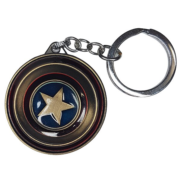 Chaveiro Capitão América Escudo Giratório 3D Colorido Metal