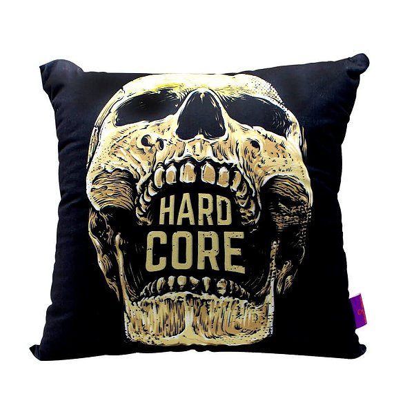 Almofada Caveira Crânio Hard Core Preta Aveludada 40 x 40 CM