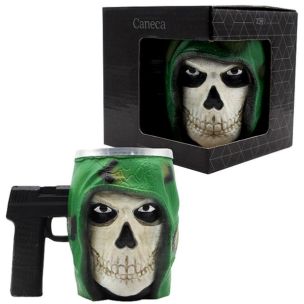 Caneca Caveira Call Of Duty 3D Resina E Aço Inox 250ml Gamer