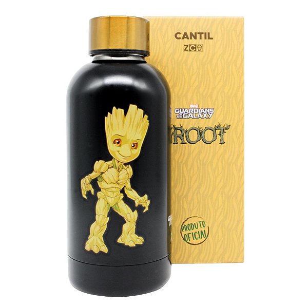 Garrafa Baby Groot Térmica 400ML Metal Preto Oficial Marvel
