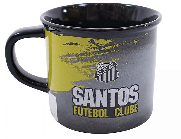 Caneca Santos Porcelana 400 ML Preta Com Escudo Oficial
