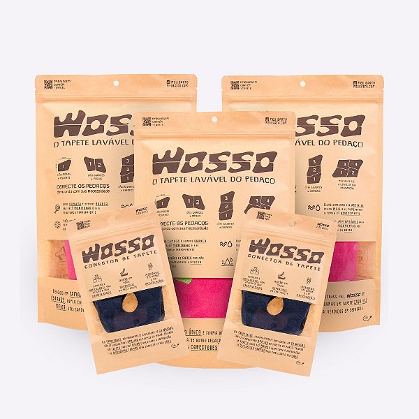 Kit 3 Tapetes Laváveis Wosso Rosa + 2 Conectores