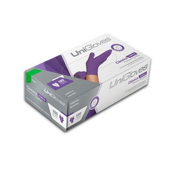 Luva Látex Com Pó Roxo Lilás Purple Unigloves G 100 Unidades