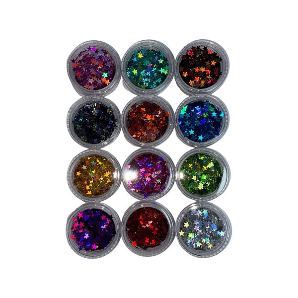 12 Gitter Estrelas Flocado Decoração Unha Gel Nails Design