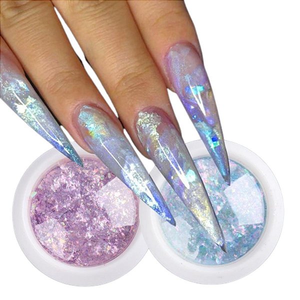 Pó Cromado Flake Unha Decoração de Nails Cores Variadas