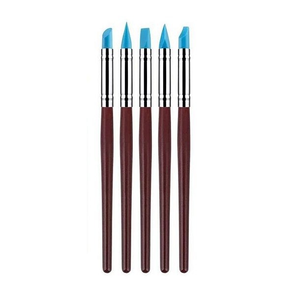 Kit 5 Canetas Silicone D&Z Cabo Madeira Formatos
