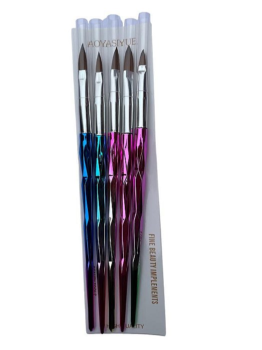 kit 5 pinceis metalizado unhas de acrilico